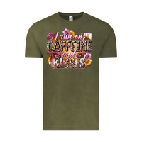 Vintage Olive i run on caffeine and kisses Vintage Tee - Zillion Design Studio
