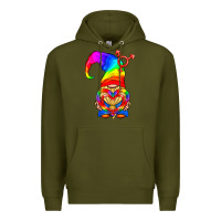 Army Green LGBTQ+ Pride Gnome With Heart Balloon Premium Hoodie - BundleAndBundleShop