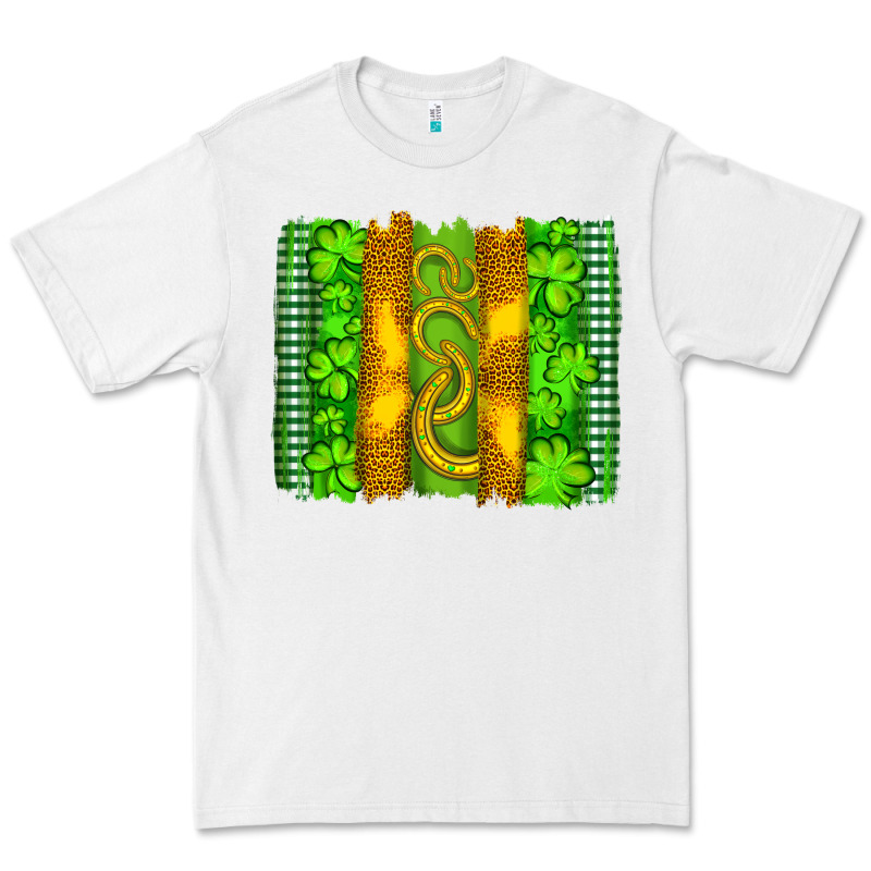 Saint Patricks Horseshoe Shamrock Leopard Glitter Brushstroke Premium Tee by Artiststas | Teevron