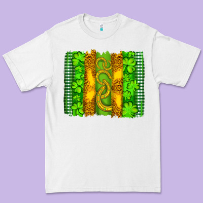 Saint Patricks Horseshoe Shamrock Leopard Glitter Brushstroke Premium Tee Designed By Artiststas