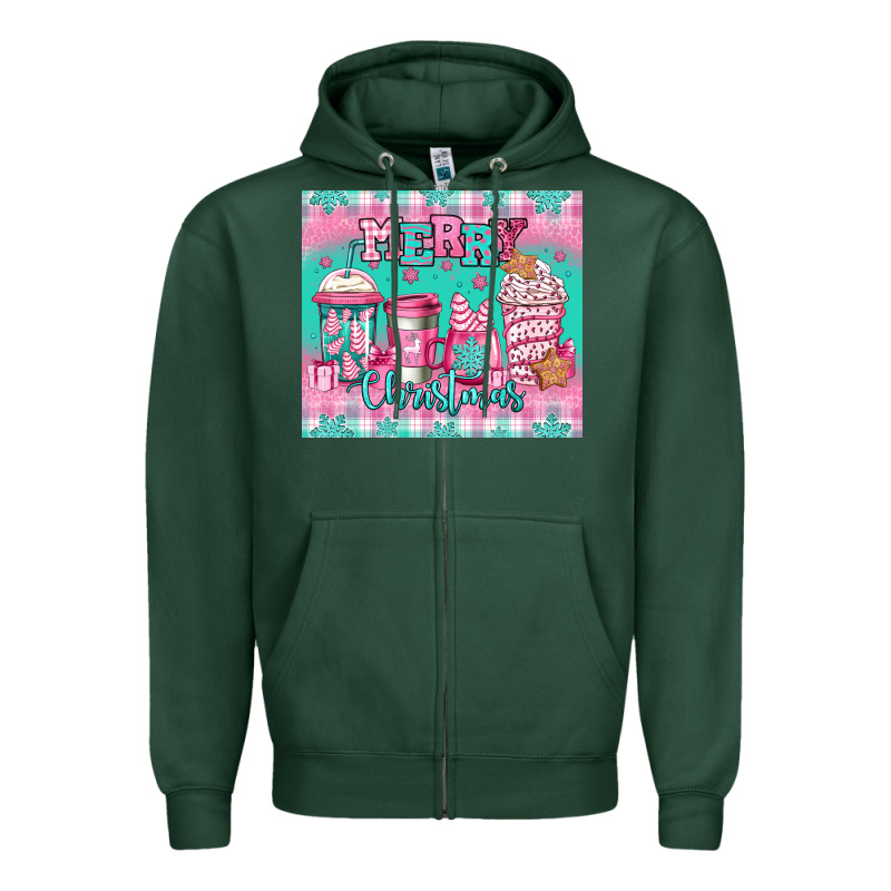 Merry Christmas Pink Coffee Zipper Hoodie by Jasminsmagicworld | Teevron