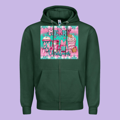 Merry Christmas Pink Coffee Zipper Hoodie Designed By Jasminsmagicworld