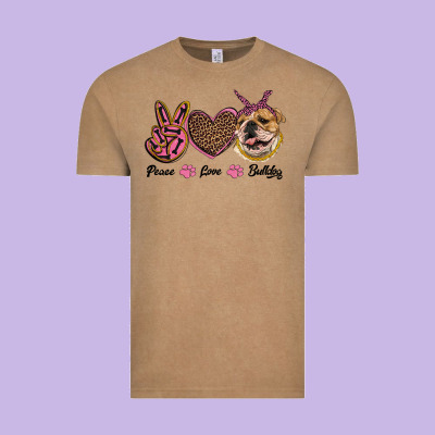 Peace Love Bulldog Vintage Tee Designed By Ranaportraitstore