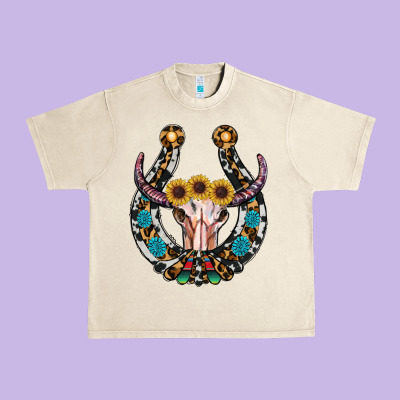 Western Horseshoe Skull Urban Heavy Tee Designed By Ranaportraitstore