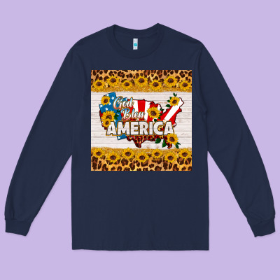 God Bless America Square Coaster Long Sleeve Tee Designed By Hra Design Shop