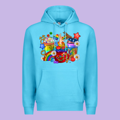 Lgbtq+ Pride Coffee Cups Premium Hoodie Designed By Bundleandbundleshop