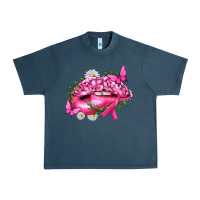 Midnight Navy Breast Cancer with Ribbon Pink Lips Urban Heavy Tee - texasbilliewilder