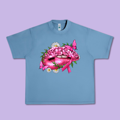 Breast Cancer With Ribbon Pink Lips Urban Heavy Tee Designed By Texasbilliewilder