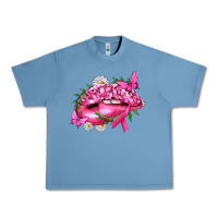 Pebble Blue Breast Cancer with Ribbon Pink Lips Urban Heavy Tee - texasbilliewilder