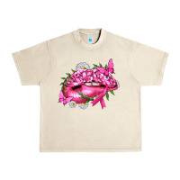 Sandshell Breast Cancer with Ribbon Pink Lips Urban Heavy Tee - texasbilliewilder