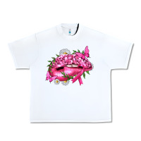 White Breast Cancer with Ribbon Pink Lips Urban Heavy Tee - texasbilliewilder