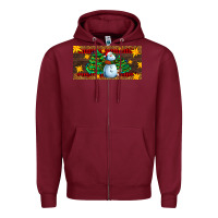 Burgundy christmas tree with snowman Zipper Hoodie - AdoDesignShop