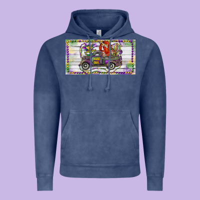 Vintage Hoodie Mardi Gras Truck And Fleur De Lis Crawfish