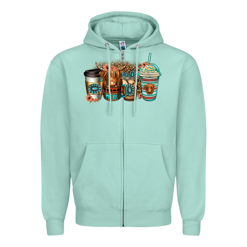 Serape Floral Longhaired Cow Coffee Cups Zipper Hoodie by Jasminsmagicworld | Teevron