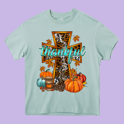 Thankful Cross Heavy Core Tee Designed By Racoondesign