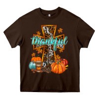 Chocolate Brown thankful cross Heavy Core Tee - RacoonDesign