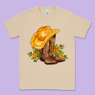 Yellow  Cowgirl And Roses Classic Tee Designed By Adodesignshop