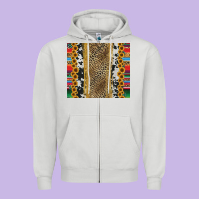 Western Serape Cowhide Zipper Hoodie Designed By Jasminsmagicworld