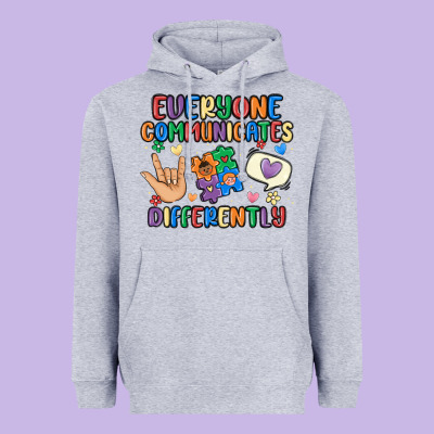 Everyone Communicates Differently Heavyweight Hoodie Designed By Maliassmallbusiness