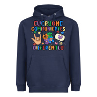 Navy everyone communicates differently Heavyweight Hoodie - MaliasSmallBusiness