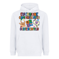White everyone communicates differently Heavyweight Hoodie - MaliasSmallBusiness