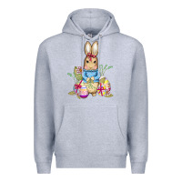 Heather Grey easter bunny and eggs Premium Hoodie - AdoDesignShop