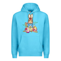 Ocean Blue easter bunny and eggs Premium Hoodie - AdoDesignShop