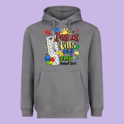 Autism Jesus Fills My Cup Heavyweight Hoodie Designed By Maliassmallbusiness