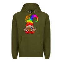 Army Green LGBTQ+ Pride Gnome With Donut Premium Hoodie - BundleAndBundleShop