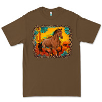Cacao horse with sunflowers turquoise gemstone western sunset leopard backgr Premium Tee - Artiststas