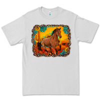 Dove Grey horse with sunflowers turquoise gemstone western sunset leopard backgr Premium Tee - Artiststas