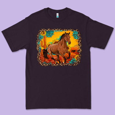 Horse With Sunflowers Turquoise Gemstone Western Sunset Leopard Backgr Premium Tee Designed By Artiststas