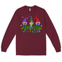 Burgundy autism Gnome Long Sleeve Tee - CowhideDigitalArt