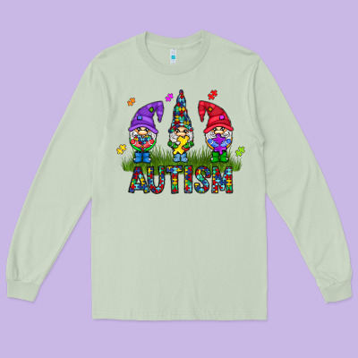 Autism Gnome Long Sleeve Tee Designed By Cowhidedigitalart