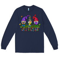 Navy autism Gnome Long Sleeve Tee - CowhideDigitalArt