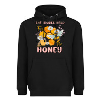 Black she works hard for the honey Heavyweight Hoodie - MaliasSmallBusiness