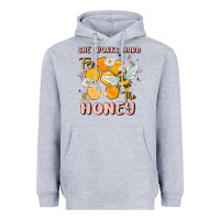 Heather Grey she works hard for the honey Heavyweight Hoodie - MaliasSmallBusiness