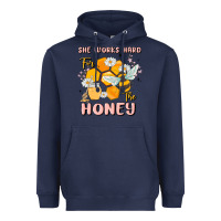 Navy she works hard for the honey Heavyweight Hoodie - MaliasSmallBusiness