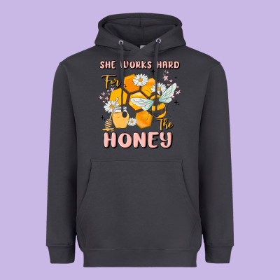She Works Hard For The Honey Heavyweight Hoodie Designed By Maliassmallbusiness
