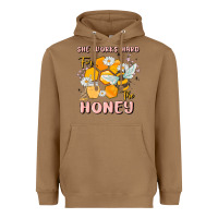 Toasted Coconut she works hard for the honey Heavyweight Hoodie - MaliasSmallBusiness