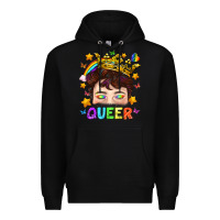 Black LGBTQ+ Queer Portrait With Crown And Rainbow Premium Hoodie - BundleAndBundleShop
