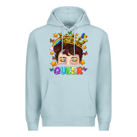 Blue Mist LGBTQ+ Queer Portrait With Crown And Rainbow Premium Hoodie - BundleAndBundleShop