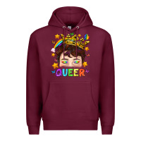 Burgundy LGBTQ+ Queer Portrait With Crown And Rainbow Premium Hoodie - BundleAndBundleShop