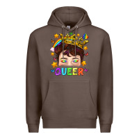 Coffee LGBTQ+ Queer Portrait With Crown And Rainbow Premium Hoodie - BundleAndBundleShop