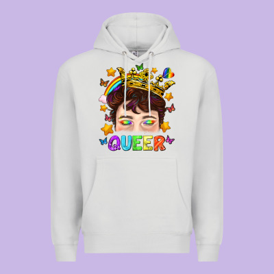 Lgbtq+ Queer Portrait With Crown And Rainbow Premium Hoodie Designed By Bundleandbundleshop