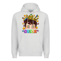 Dove Grey LGBTQ+ Queer Portrait With Crown And Rainbow Premium Hoodie - BundleAndBundleShop