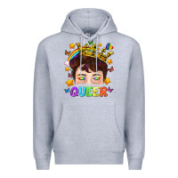 Heather Grey LGBTQ+ Queer Portrait With Crown And Rainbow Premium Hoodie - BundleAndBundleShop