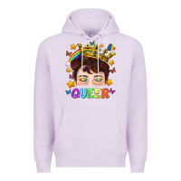 Lilac LGBTQ+ Queer Portrait With Crown And Rainbow Premium Hoodie - BundleAndBundleShop
