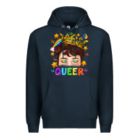 Navy LGBTQ+ Queer Portrait With Crown And Rainbow Premium Hoodie - BundleAndBundleShop