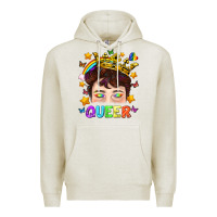 Oatmeal Heather LGBTQ+ Queer Portrait With Crown And Rainbow Premium Hoodie - BundleAndBundleShop